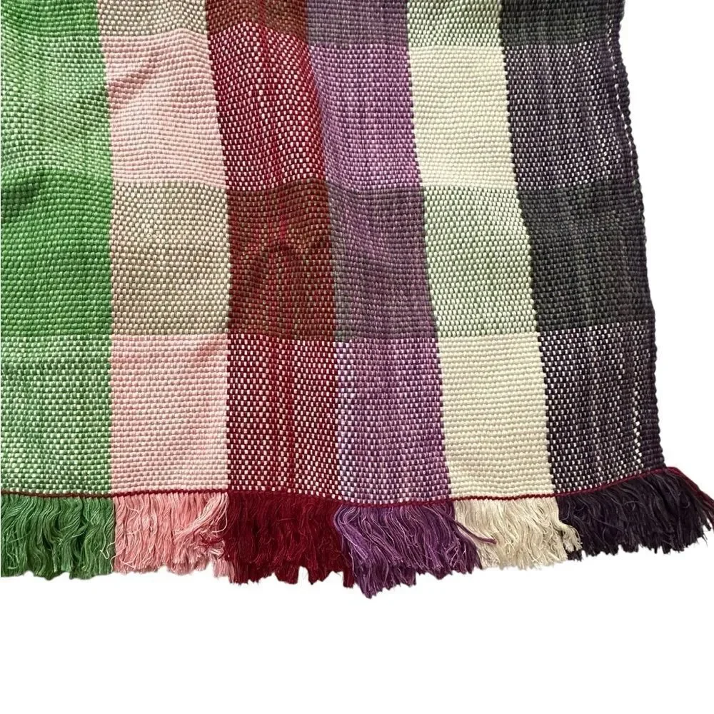 Vintage Multicolored Checked hand woven Silk blend Shawl, Scarf, wrap,